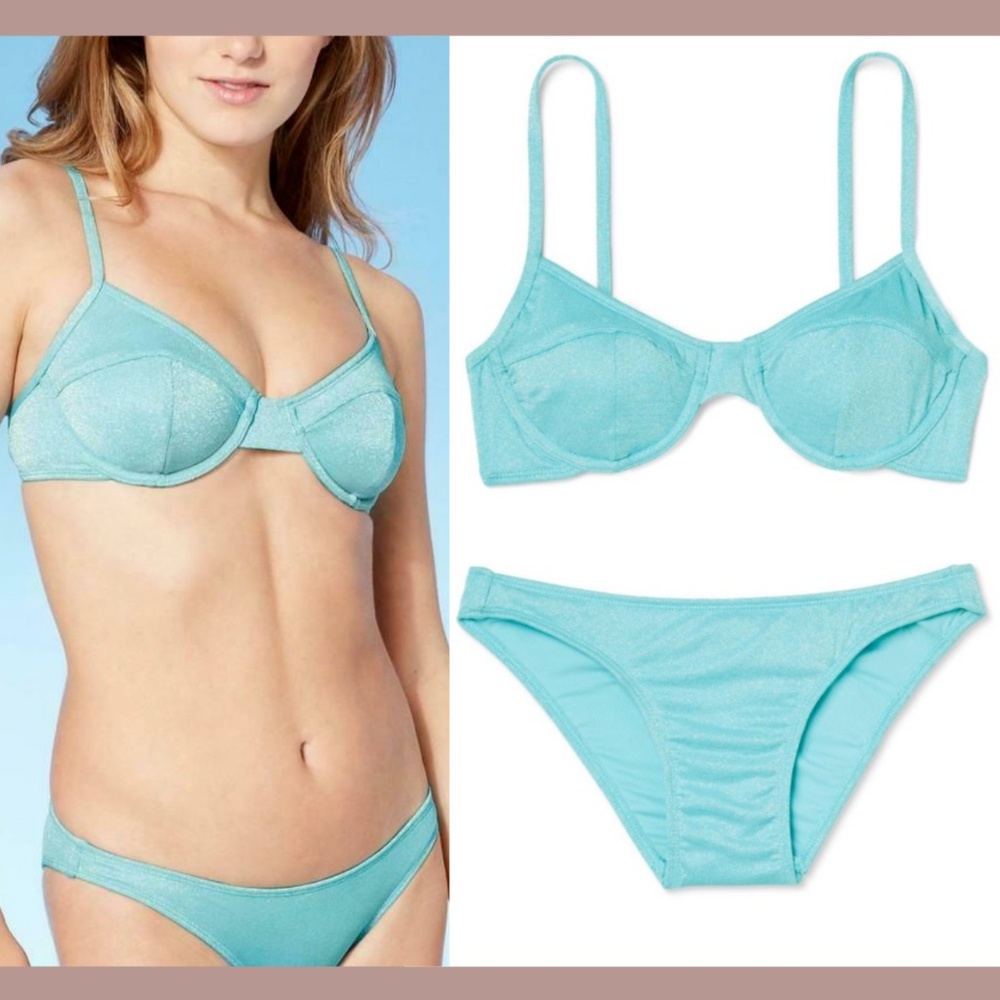 NWT Xhilaration Metallic Textured Underwire Top ( M )+ Cheeky Bikini ( S )